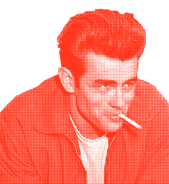 Portrait converted to a red halftone dot pattern